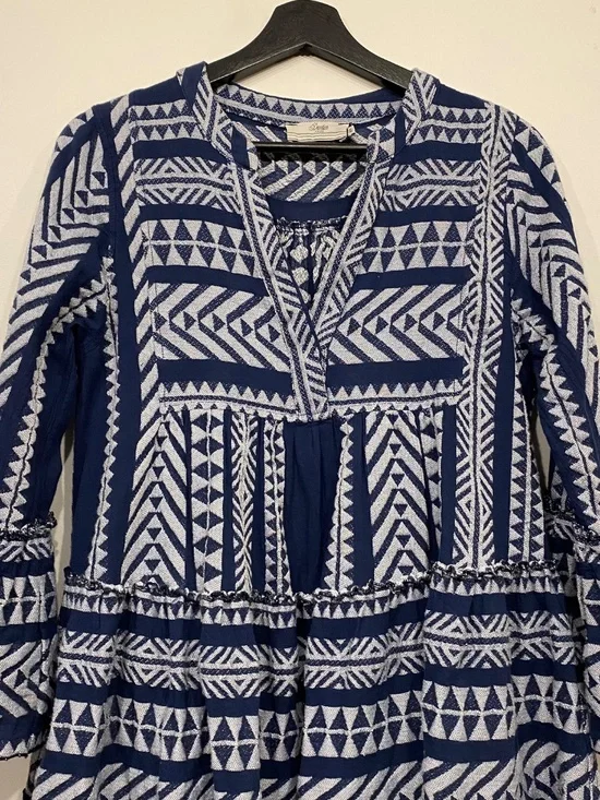 Anthropologie Devotion Twins Ella Tiered Blue Embroidered Mini Dress Size XS - Picture 5 of 7